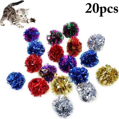 20pcs Cat Toys Crinkle Ball Cat Toy Colorful Ball Interactive Pet Kitten Scratch Playing Ball Training Toy Pet Supplies for Cats