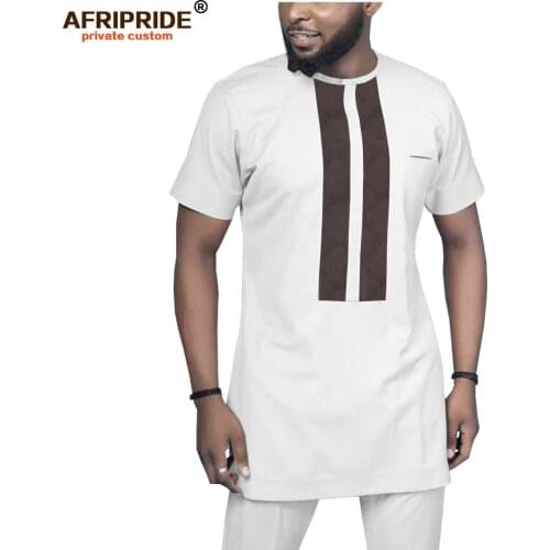 2019 African Men Shirt and Pants 2 Piece Set Dashiki Clothing Ankara Short Sleeve Blouse Tracksuit Wear Tops AFRIPRIDE A1916041