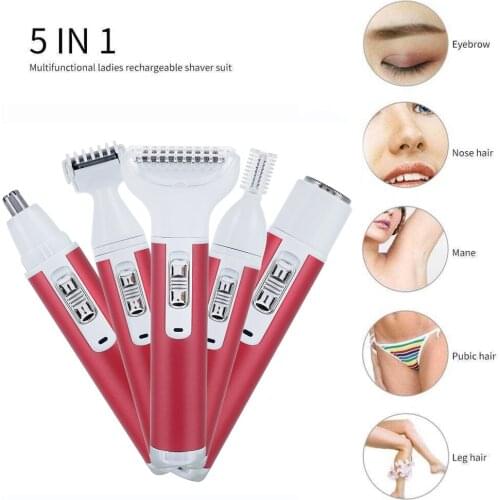 5 In 1 Electric Hair Remover Rechargeable Lady Shaver Nose Hair Trimmer Eyebrow Shaper Leg Armpit Bikini Trimmer Women Epilator