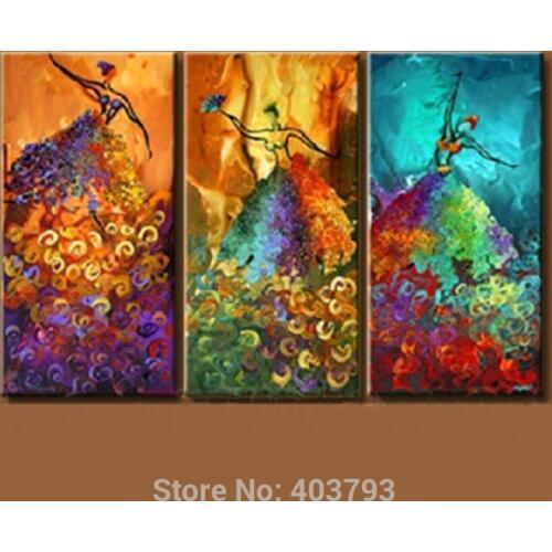 Abstract Hand-painted Oil Painting On Canvas Set(3PCS) Peacock Dance No Frame for living room
