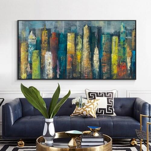 Abstract Colorful Buildings 100% Hand Painted Oil Painting On Canvas Abstract Wall Art Without Frame Handmade Art For Home Decor
