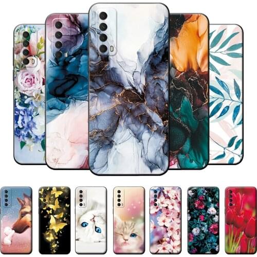 For Huawei P Smart 2021 Case Bumper Soft TPU Silicone Cover For Huawei Y7A Cases Flower Cute Cat Back Cover Protective Case 6.67
