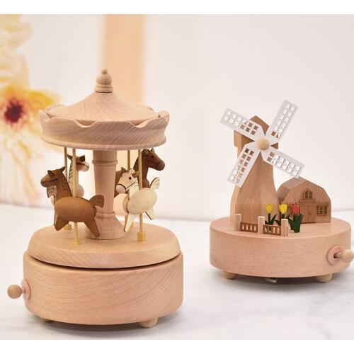 Wood up and down carousel music box architecture shape boys and girls birthday presents Christmas gift home pendulum fine