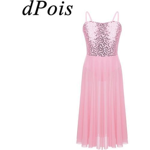 DPOIS Kids Girls Lyrical Praise Ballet Modern Skirt Ballerina Contemporary Ballroom Shimmering Glitter Leotard DanceTulle Dress