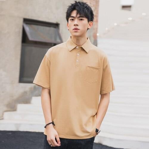 BROWON Summer Business T Shirts Men Pocket Design Turn-down Collar Worker T-shirt Short Sleeved Tshirt Men Slim Fit Mens Fashion