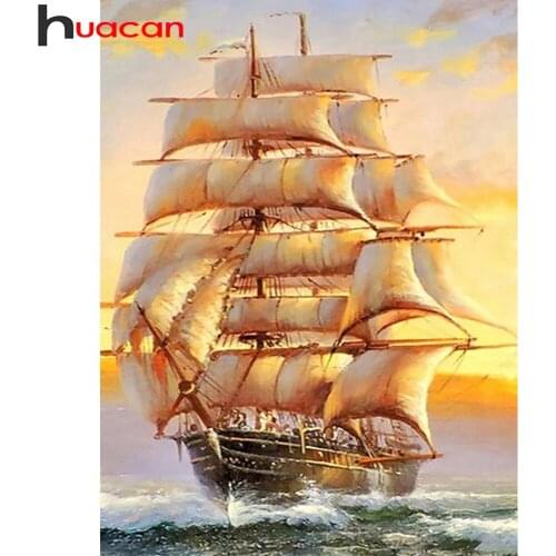 Huacan Diamond Mosaic Embroidery Sailboat 5D DIY Diamond Painting Full Drill Square Landscape Modular Pictures Wall Art