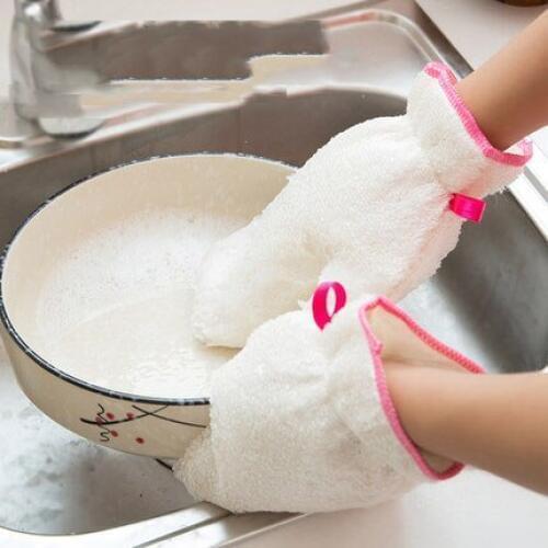Dishwashing Artifact Plus Velvet Brush Bowl Gloves Female Non-Stick Oil Dish Towel Kitchen Rag Bamboo Fiber Cleaning