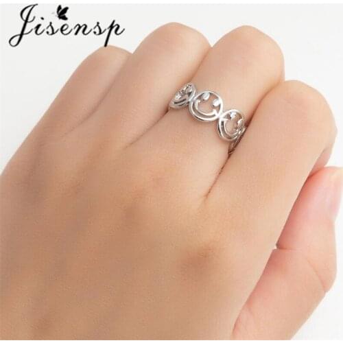 Jisensp Trendy Smiley Face Ring Korean Temperament Circle Geometric Creative Open Smile Expression Ring Modern Women Jewelry