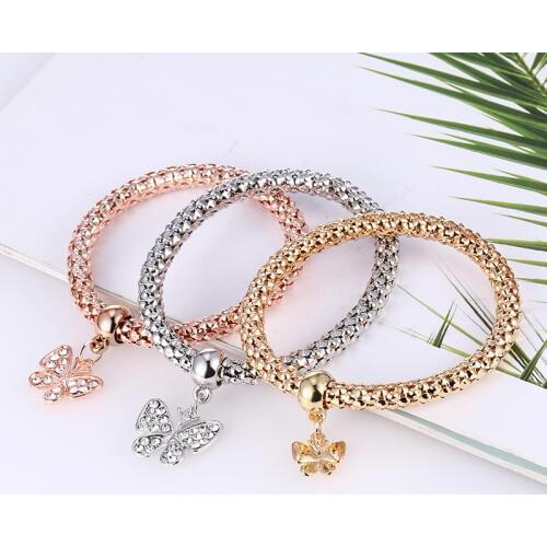 L&H 3PCS/Set Shine Rhinestone Bracelets Set Elegant Trendy Bracelets For Women Classic Simple Elastic Bracelets Bangles For Gift