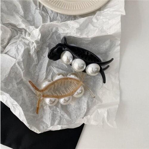 Korea Pearl Horsetail Hairpin for Women Vintage Plastic Duckbill Hair Clips