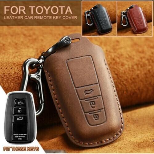 Leather Car Key Cover For Toyota Camry Prius Corolla C-HR CHR RAV4 Avalon Land Cruiser Prado 2018 2019 2020 Remote Fob Case