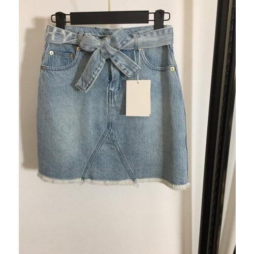 Levlmoly Design 2020 Summer Women Skirt Letter Printed Wild Raw Denim Short Skirt