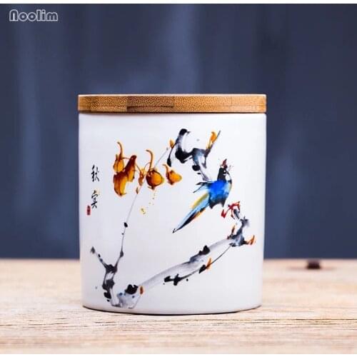 NOOLIM Matte White Porcelain Sealed Can Creative Mini Tea Caddy Ceramic Food Storage Tank Spice Jar Canister With Bamboo Lid