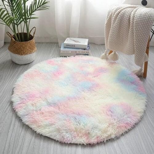 Furry Faux Fur Area Rug Tie-dye Geometric Printing Floor Mat Soft Fabric Round Small Carpet For Living Room Bedroom Floor Rugs