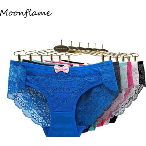 Moonflame 5 pcs/lots Underwear Sexy Lace Lingerie Female Briefs Sexy Transparent Womens Panites For Woman M L XL 89408