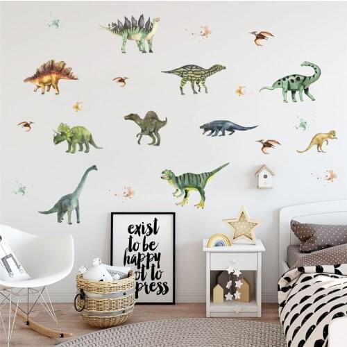 Cartoon Dinosaur Wall Stickers For Boys Room Kids Bedroom Decoration Self-Adhesive Removable Nursery Cartoon Vinyl Wall Decals