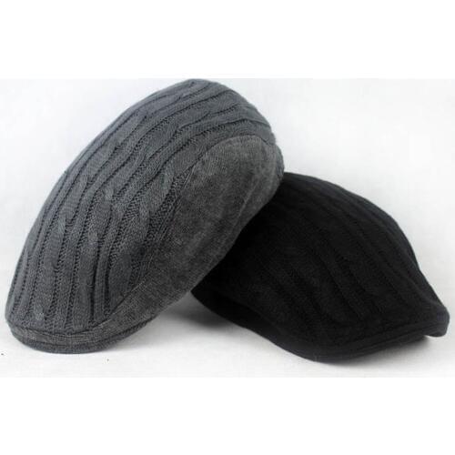 Men Women Crochet Wool Cabbie Driver Hat Stripe Beret Baker Ivy Knitted Flat Cap HATCS0078