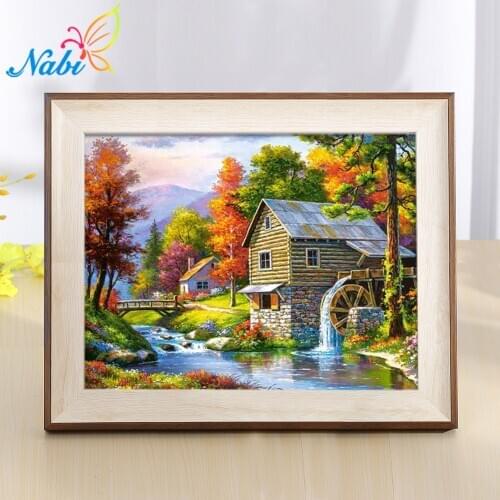 Nabi Diamond Embroidery Landscape Handmade Diamond Painting Village Needlework Mosaic Cross Stitch Home Decor