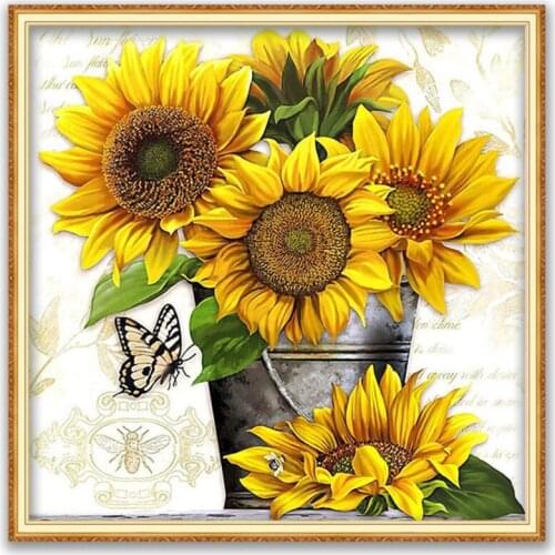 Flower Sunflower DIY Cross Stitch 11CT Embroidery Kits Needlework Craft Set Cotton Thread Printed Canvas Home Decoration Design