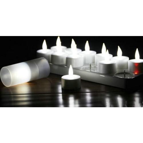 Set of 12 Rechargeable Flameless led Glow Flickering TeaLight Candle Waxless lamp Xmas wedding Bar party Home Club decor-White