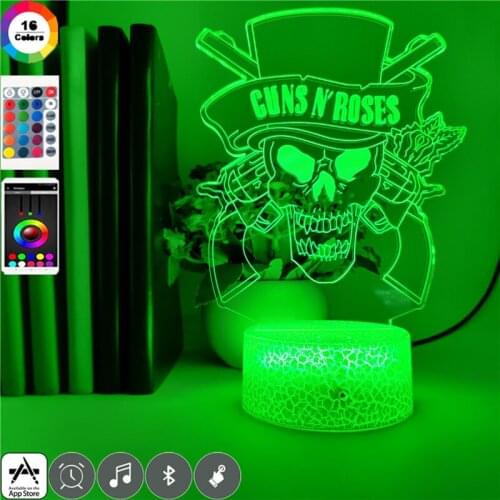 USB Powered Novelty Night Light LED Guns and Rose Band 3D Nightlight Bar Party Hotel Atmosphere Decor Lamp Smart Phone Control