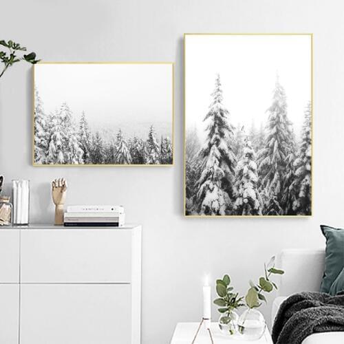 Winter Forest Print Christmas Wall Art Snow Covered Pine Trees Poster Canvas Painting Wall Picture for Living Room Home Decor