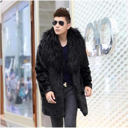 Autumn faux mink leather jacket mens winter thicken warm fur leather coat men slim jackets jaqueta de couro big fur collar black