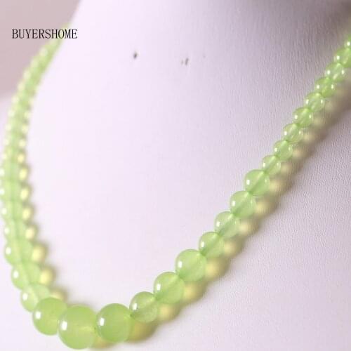 Handmade Beaded Necklace Natural Stone Round Green Jades Necklace for Women Jewelry Gift RE027