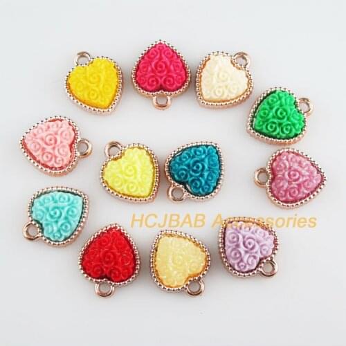 24 New Heart Charms KC Gold Color Retro Mixed Acrylic Resin Flower Pendants 15.5x18.5mm