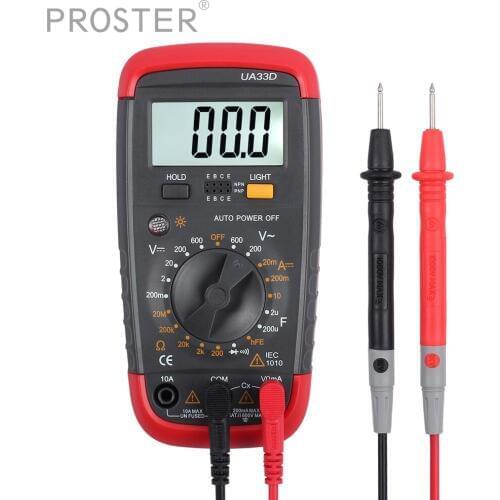 Proster Digital Multimeter UA33D AC DC Voltmeter Ammeter Capacitance for OHM Circuit Buzzer with Test leads DC