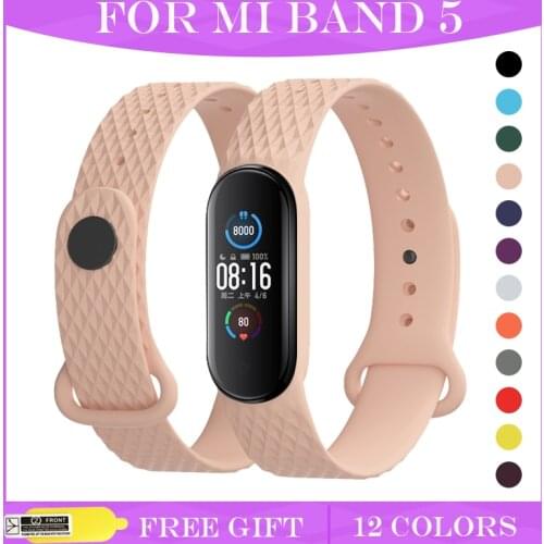 Firebee Strap For Mi Band 5 WristBand Diamond Pattern Silicone Strap For Original Xiaomi Mi Band 5 Bracelet Replacment Band