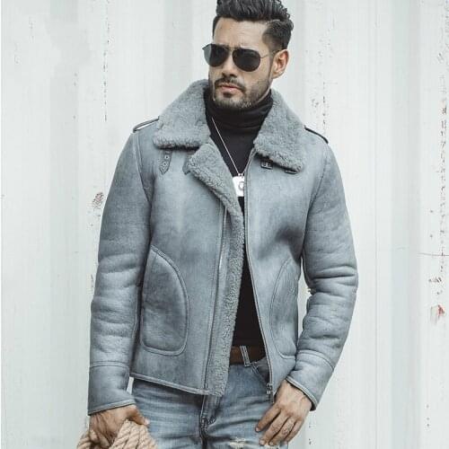 Luxury Men Winter Shearling Real Fur Jacket 5XL Biker Sheepskin Genuine Leather Coat Thick Warm Fur Lining Military Jacket