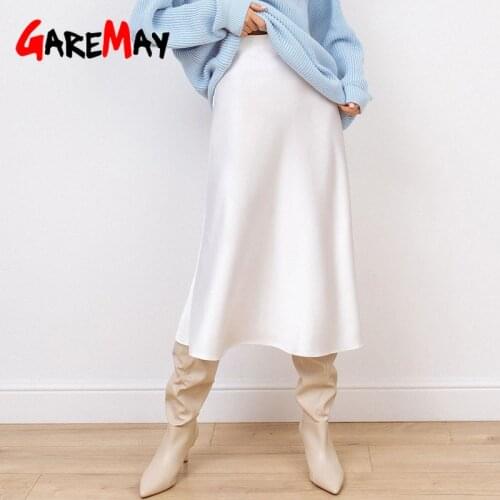 Pink Long Satin Skirt for Women Midi with High Waist Autumn Solid Office Ladies A-line Elegant Silk White Skirt Women New