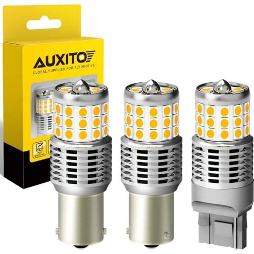 AUXITO 2PCS BA15S 1156 LED Bulb Canbus BAU15S P21W PY21W LED Light 7440 T20 W21W Led Turn Signal Lamp Error Free 1500K 24W Amber