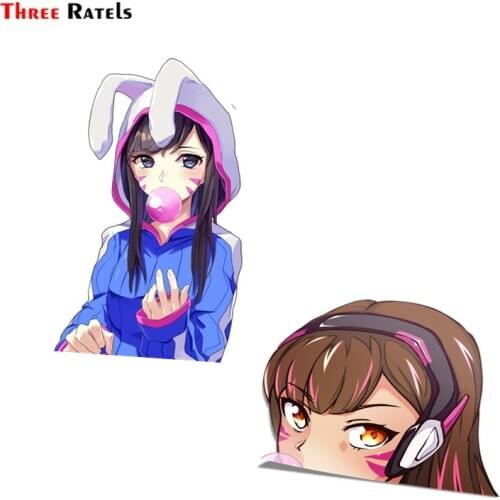 Three Ratels FC113 D.Va (Hana Song) 14 10.8 Big Head Anime Peeker Vinyl Decal Waifu Kawaii Girl Car Sticker Room Laptop decal