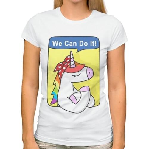 JOLLYPEACH BRAND unicorn we can do it funny tshirt women 2018 summer new white casual short sleeve girl power t shirt