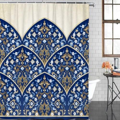 Flower Carving Petal Line Shower Curtain Polyester Fabric Bathroom Home Decor Waterproof Shower Curtains with Hooks