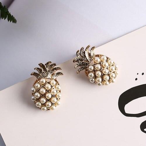Simple Fruit Pineapple Stud Earrings Imitation Pearl Earings for Women Girl Fashion Metal Jewelry Brincos