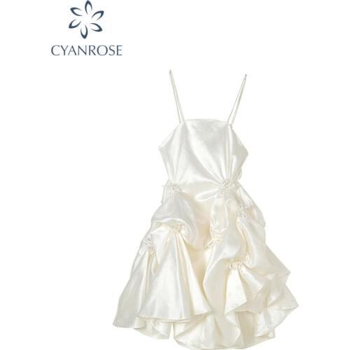 2021 Summer Elegant Women Chiffon Spaghetti Strap Dress Ball Gown Temperament High Waist Draped Bow Sleeveless Party Dress Lady