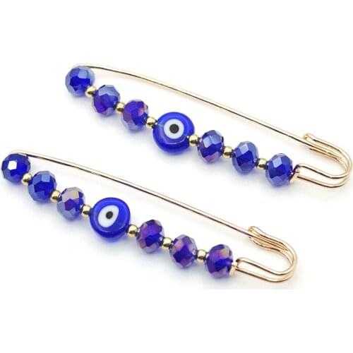 1Pic Simple Style Lucky Glass Evil Eyes Blue Bead Gold Sliver Color Brooch Collar Pin For Men And WomenAccessories