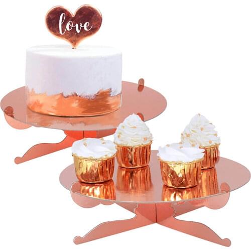 1 LayerRose Gold Round Cardboard Cupcake Holder Dessert Holder Used for Birthday Wedding and Holiday Decorations Reusable