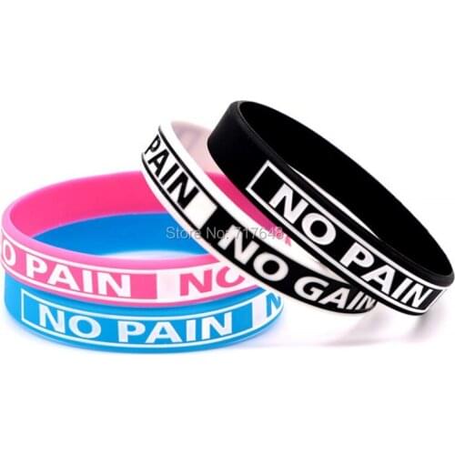 100pcs Inspirational Quote NO PAIN NO GAIN wristband silicone bracelets free shipping by ePacket A