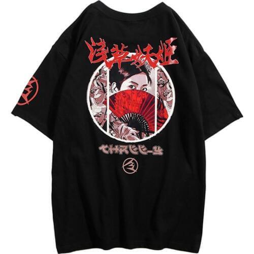 2019 Brand Harajuku Men Hip Hop Tshirt Japanese T Shirt Ukiyo E Geisha Streetwear T-shirt Men Cotton Summer Tops Mens Tee Shirts