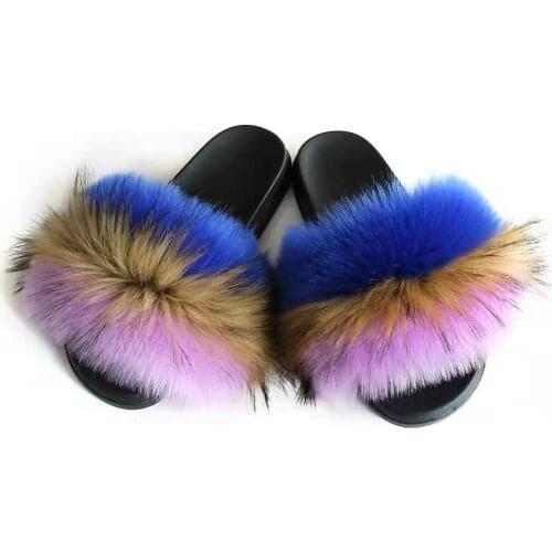 2021 Women Furry Slippers Ladies Shoes Cute Plush Fox Hair Fluffy Sandals Womens Fur Slippers Plus Size Fashion Slipper TX408