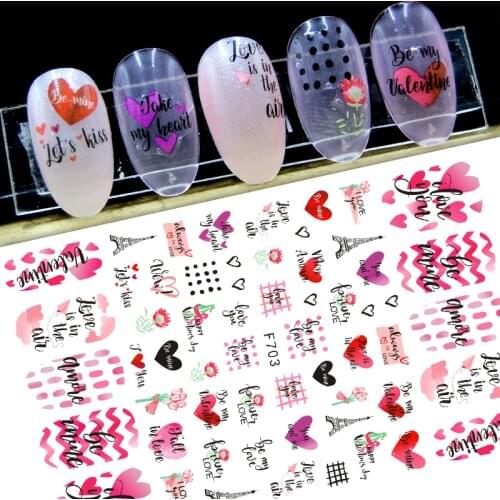 3D Nail Sticker Decals Self-adhesive Stickers for Nails Geometric Lines Pink Love Heart Sticker for Manicure Nail Art Decoration