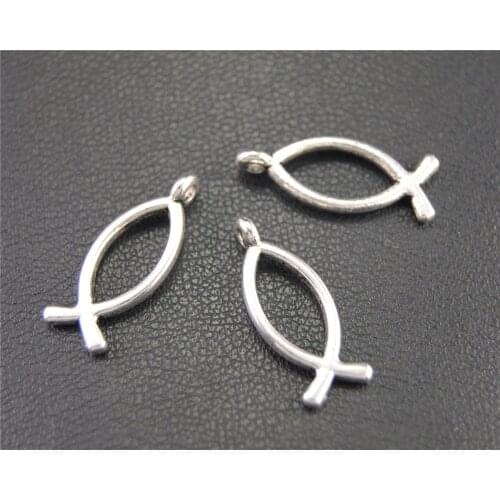 50pcs Silver Color Jesus Fish Charm Bracelet Necklace Jewelry Making Handmade DIY 8x20mm A1945