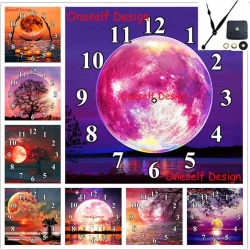5d diamond painting moon and tree Mechanical clock 5d diamond embroidery full clock diamond mosaic home decortion wall sticker