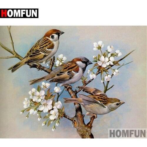 HOMFUN Full Square/Round Drill 5D DIY Diamond Painting "Birds and flowers" 3D Diamond Embroidery Cross Stitch Home Decor A19683