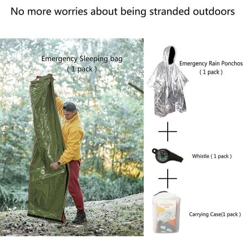Emergency Sleeping Bag Portable Drawstring Thermal Blanket With Whistle Camping Survival Compact Windproof Durable