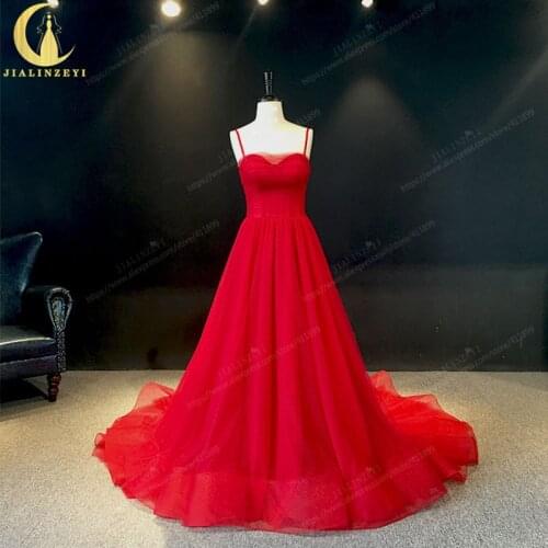 JIALINZEYI Real Picture Red Spaghetti Strap Tulle A-line Formal party Dress evening Dresses